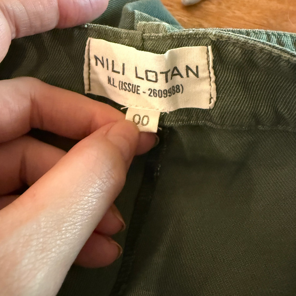 Nili Lotan 00 Slouchy Linen $380 Luna Pants Drop Crotch Cropped Army Green 0 2 4 - Picture 8 of 11